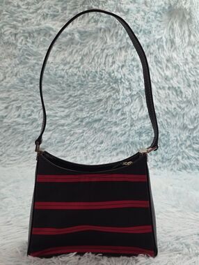 Vintage Liz Claiborne Striped Shoulder Bag Black Red Y2K Baguette Purse